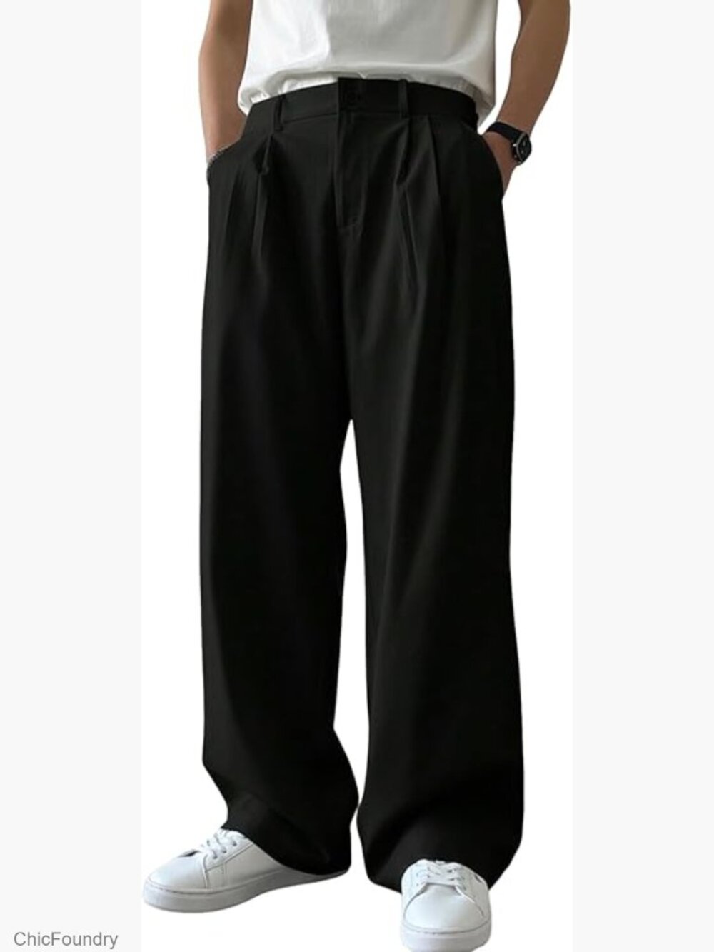 Pleated Front Straight Leg Dress Pants Zipper Fly Work Casual Slacks with - Picture 1 of 6